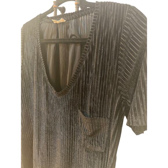 POL Black Striped Burnout Velour Tunic Top Dress Swimsuit Cover-Up Size Medium - Picture 2 of 10